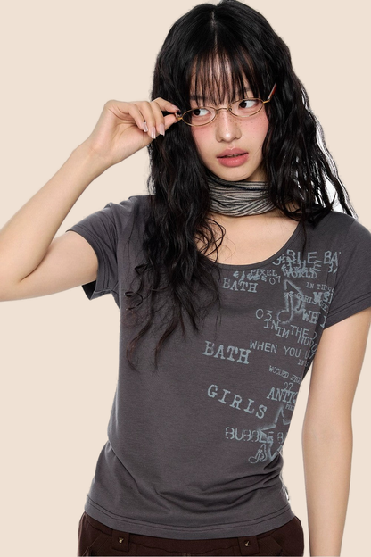 Letter Printed Retro Summer Blouse