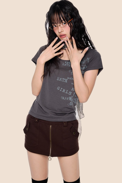 Letter Printed Retro Summer Blouse