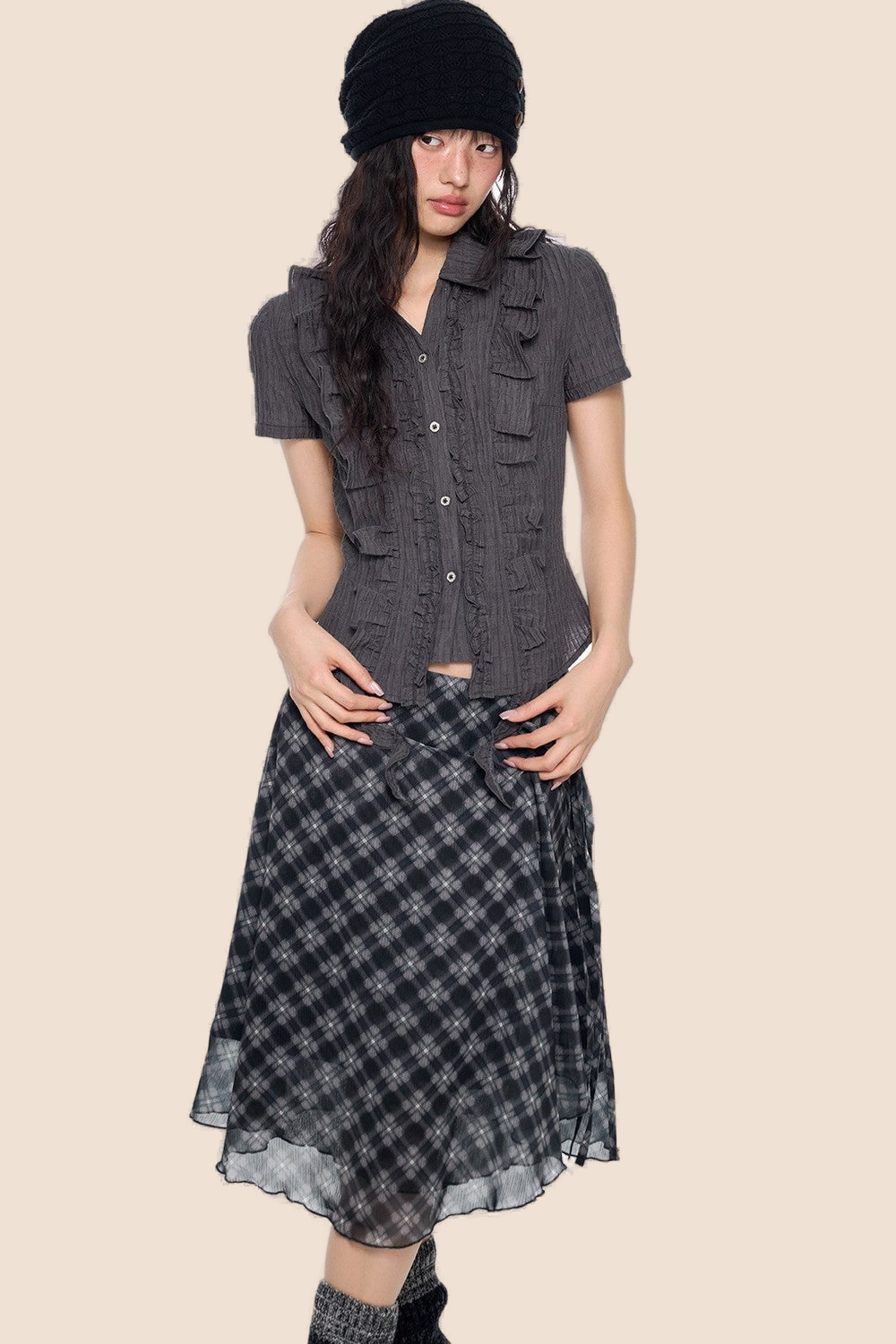 Striped Ruffle Tie Short Sleeve Blouse