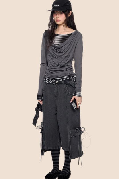 Long Sleeve Swing Collar Printed Top