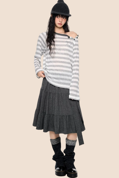 Deconstructed Striped Star Print Long Sleeve Tee