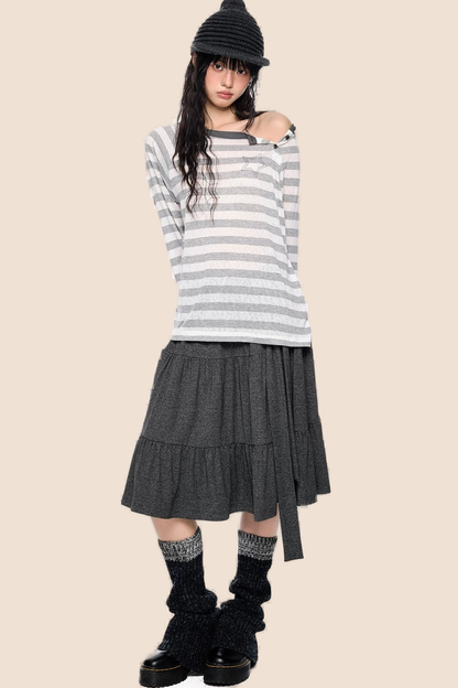 Deconstructed Striped Star Print Long Sleeve Tee