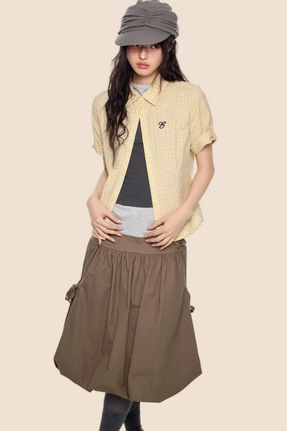 Plaid Retro Waist-Cinching Blouse