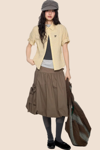 Plaid Retro Waist-Cinching Blouse