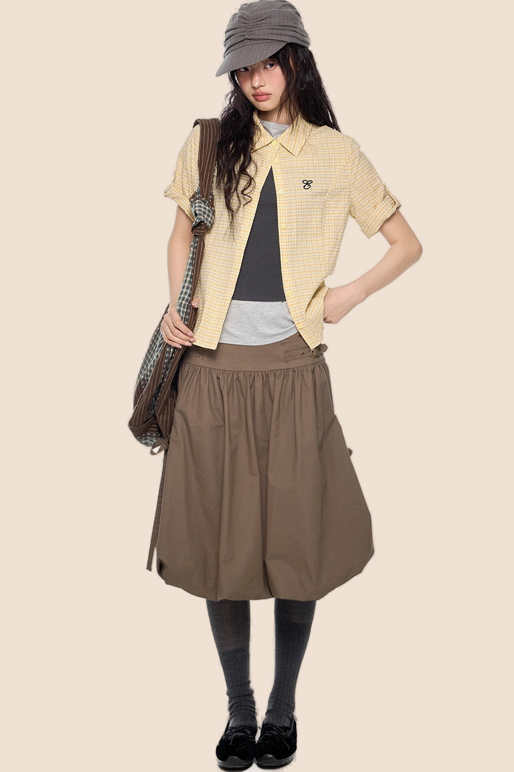 Plaid Retro Waist-Cinching Blouse