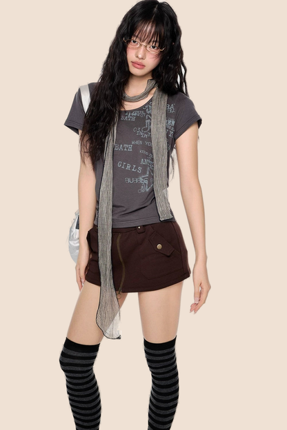Letter Printed Retro Summer Blouse