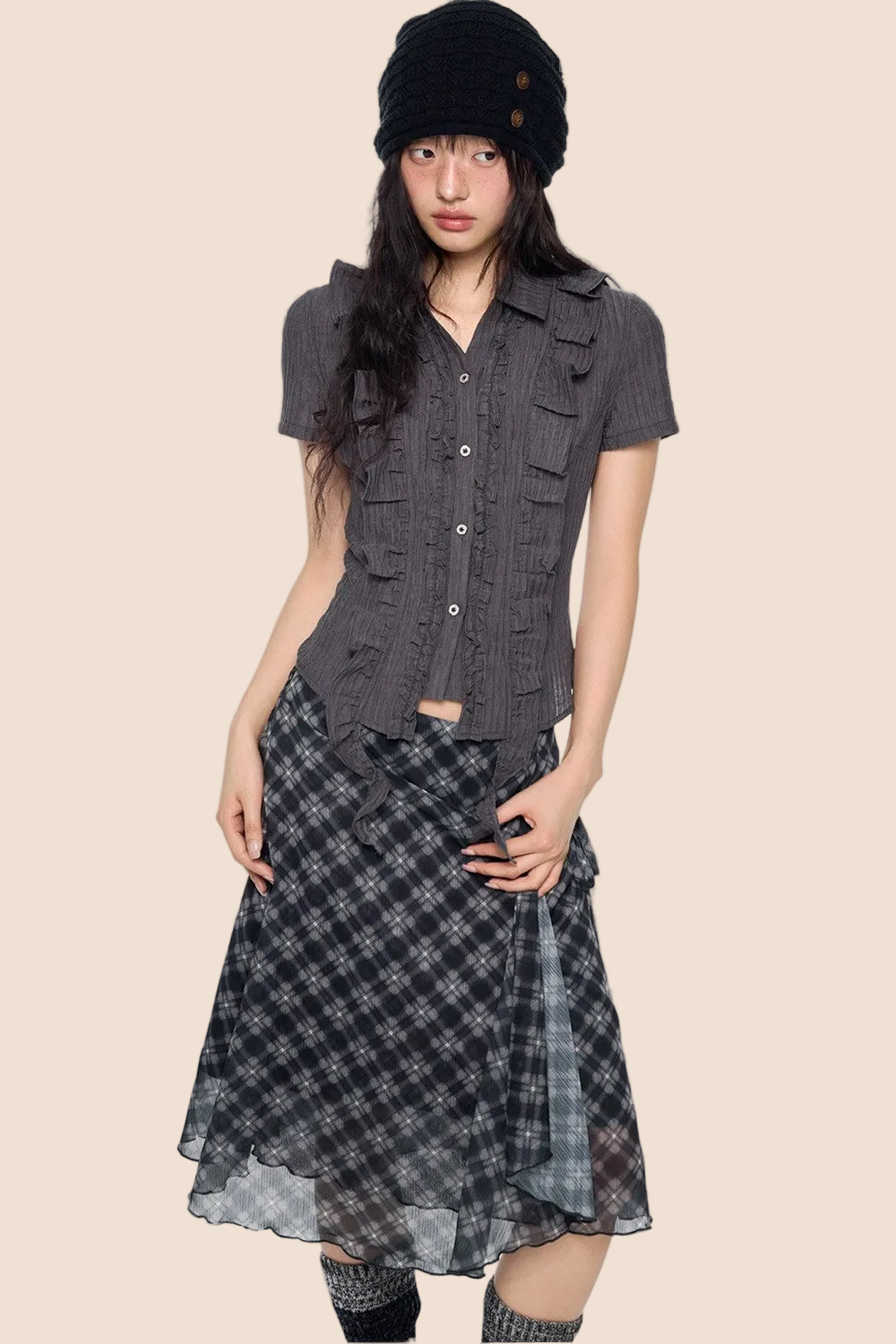 Striped Ruffle Tie Short Sleeve Blouse