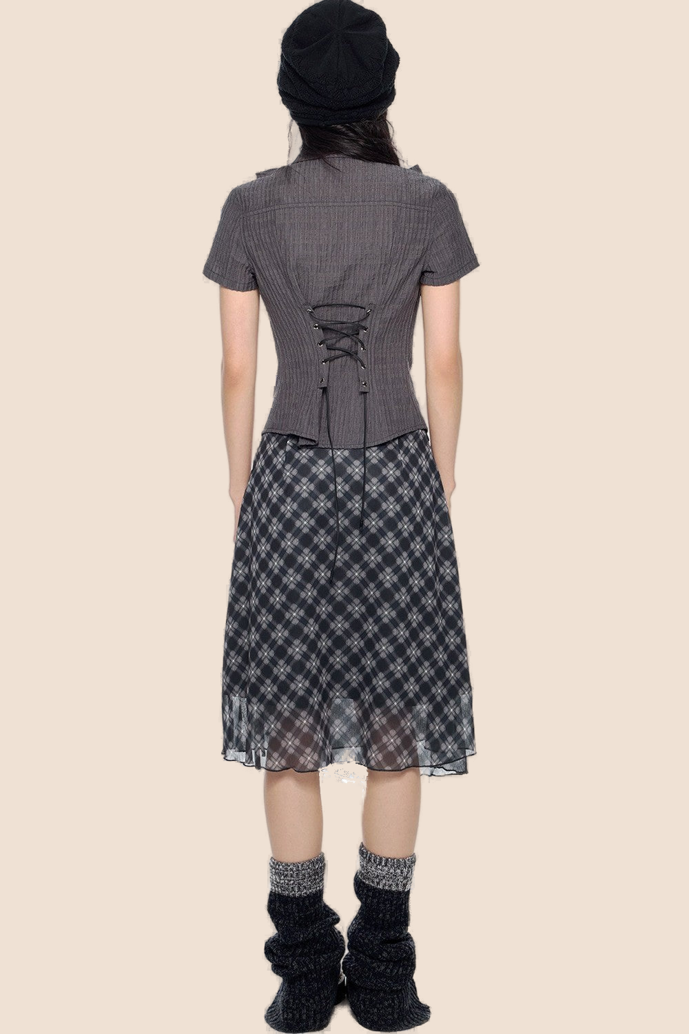 Striped Ruffle Tie Short Sleeve Blouse