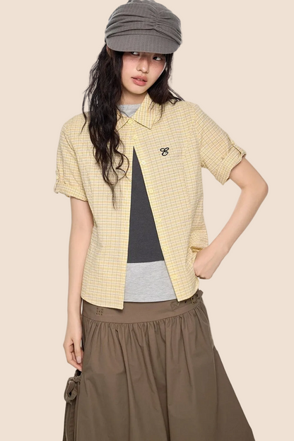 Plaid Retro Waist-Cinching Blouse