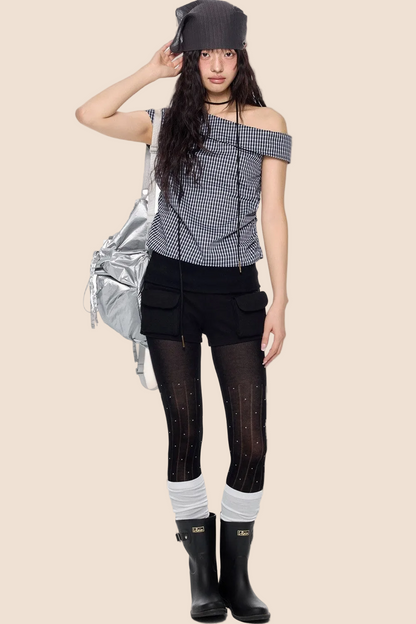 Plaid One-Shoulder Retro Top