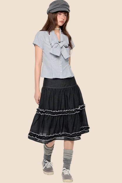 Blusa preppy a righe con fiocco