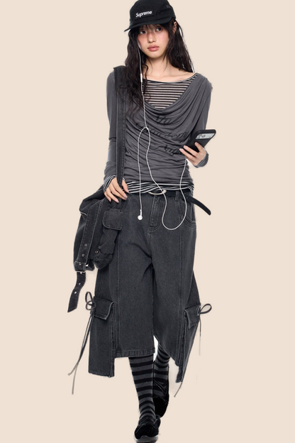 Long Sleeve Swing Collar Printed Top