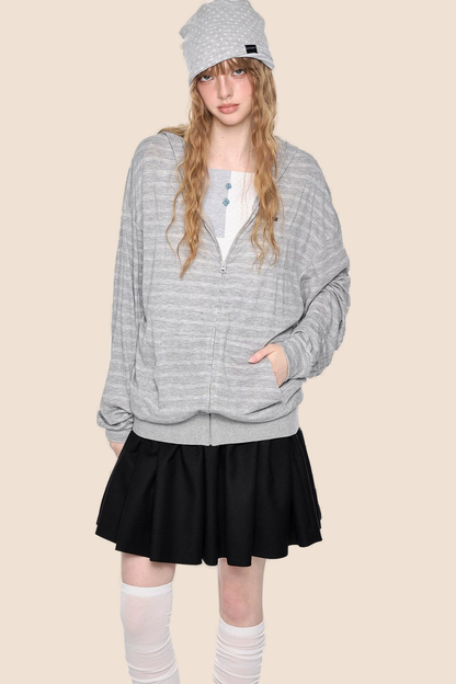 Striped Hooded Long Sleeve Jacket