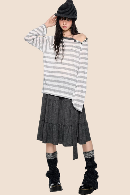 Deconstructed Striped Star Print Long Sleeve Tee
