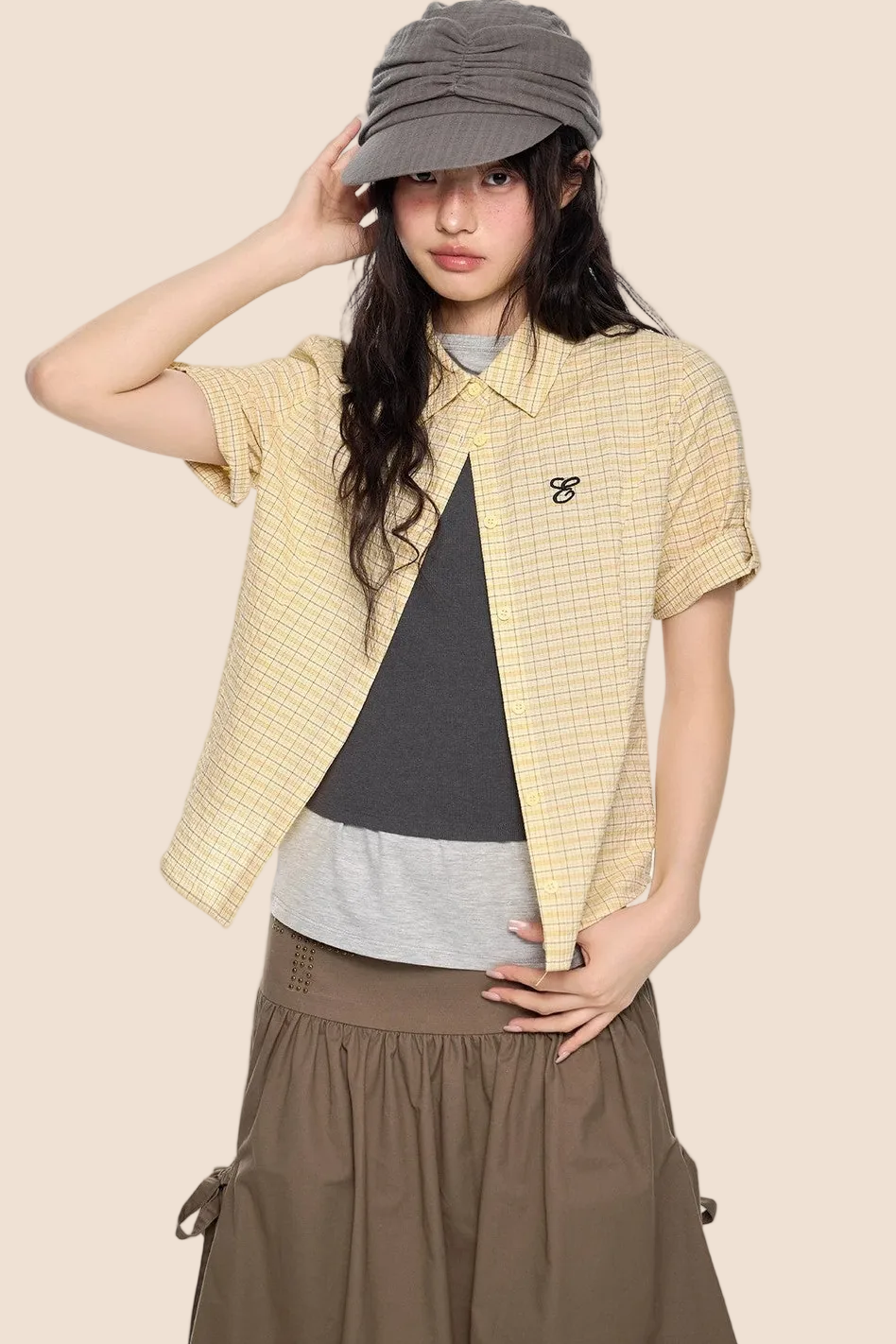 Plaid Retro Waist-Cinching Blouse