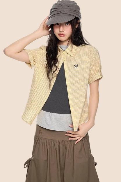 Plaid Retro Waist-Cinching Blouse
