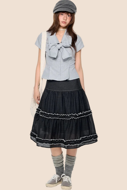 Blusa preppy a righe con fiocco