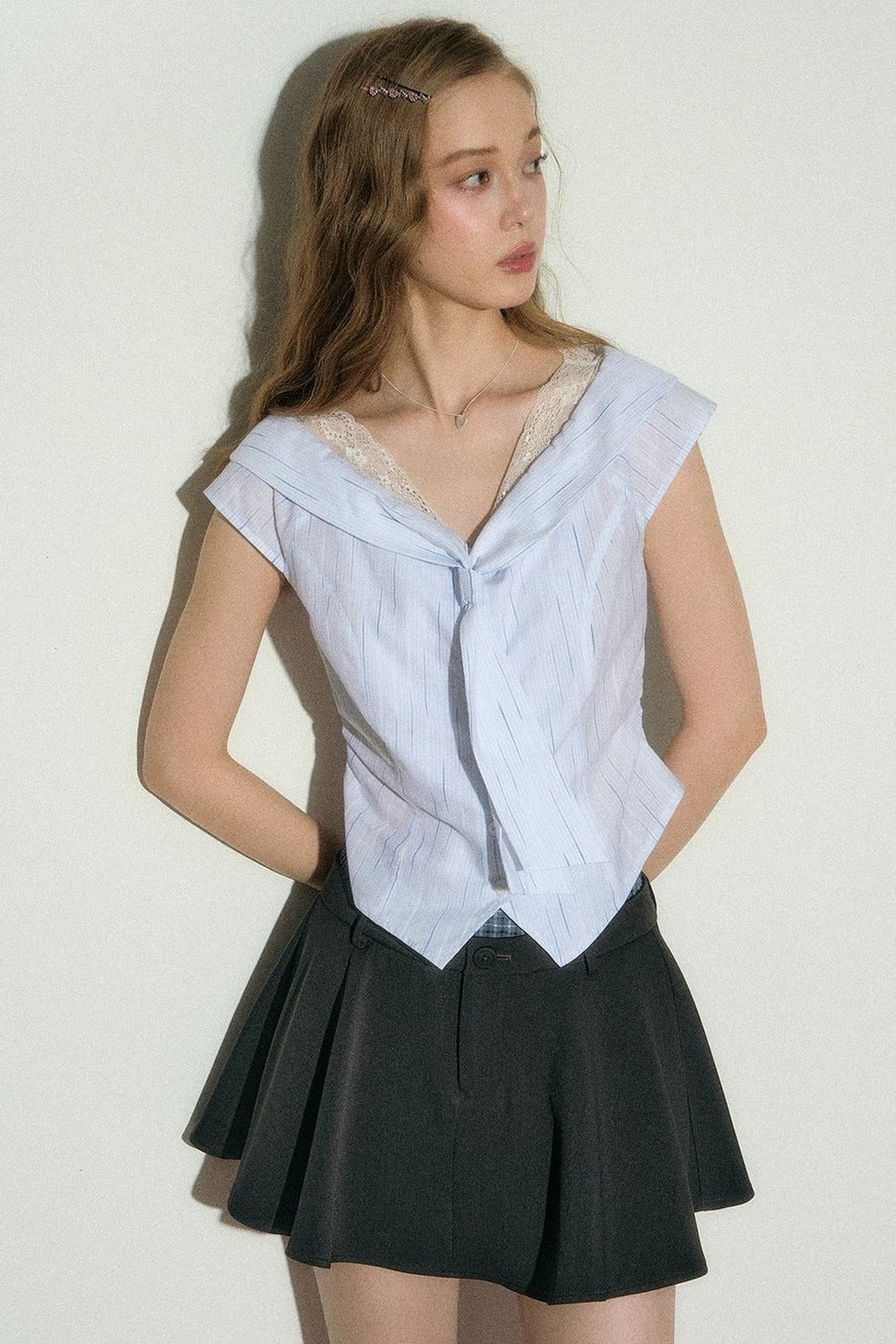 Lace-Trimmed Striped Blouse