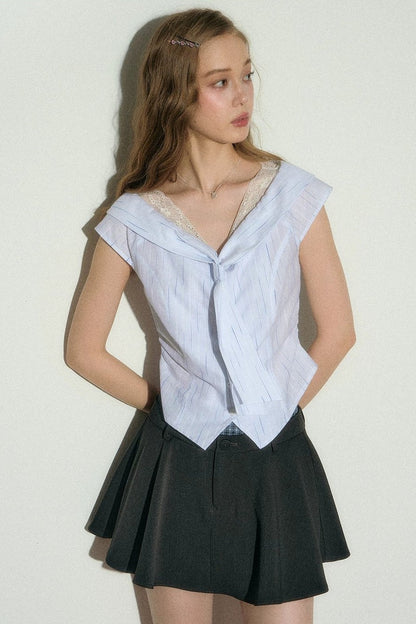 Lace-Trimmed Striped Blouse