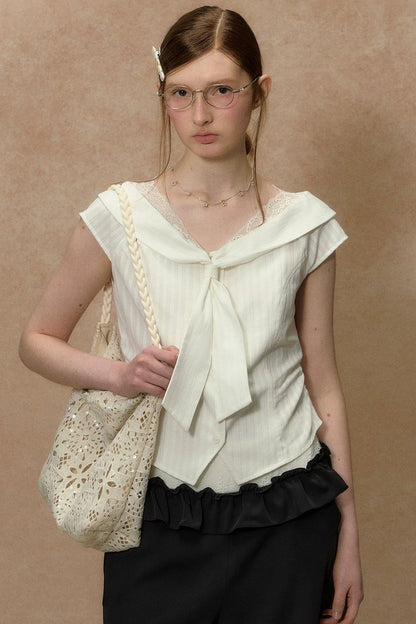 Lace-Trimmed Striped Blouse