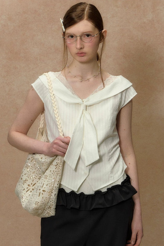 Lace-Trimmed Striped Blouse