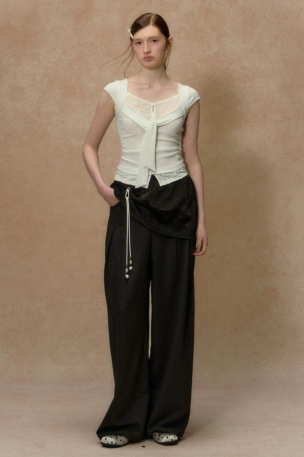 V-Neck Lace Trim Top