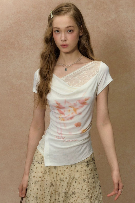Sakura Asymmetrical Lace Top