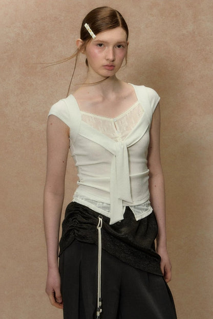 V-Neck Lace Trim Top