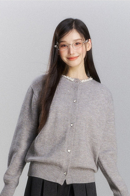 Lace Trim Knit Cardigan and Skirt Set-Up