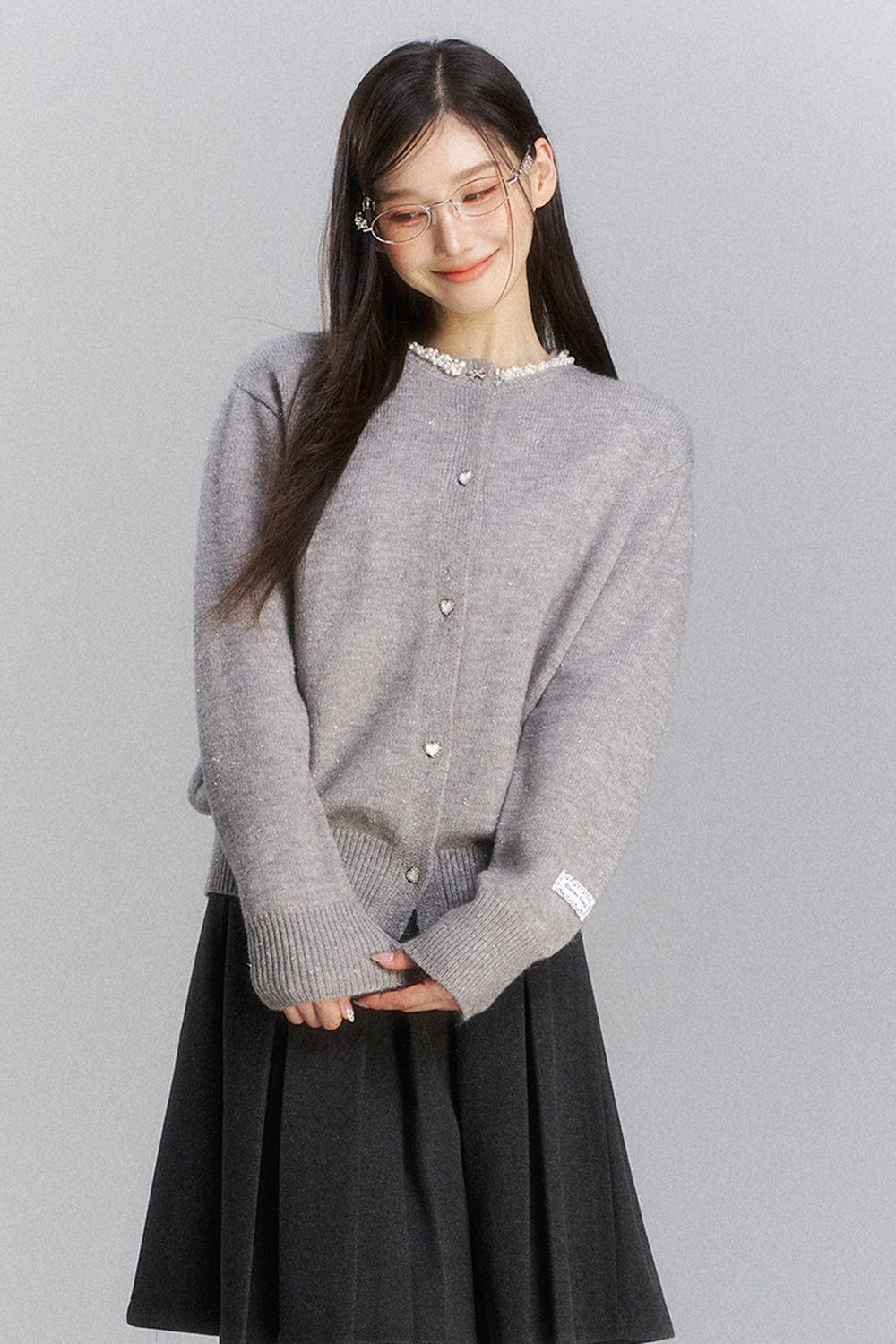 Lace Trim Knit Cardigan and Skirt Set-Up