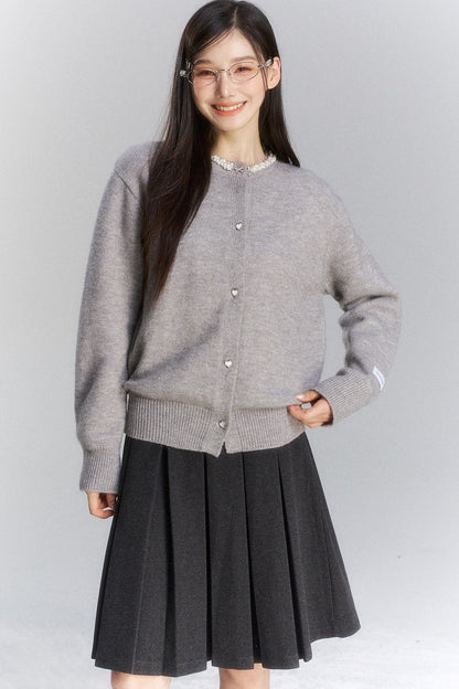 Lace Trim Knit Cardigan and Skirt Set-Up