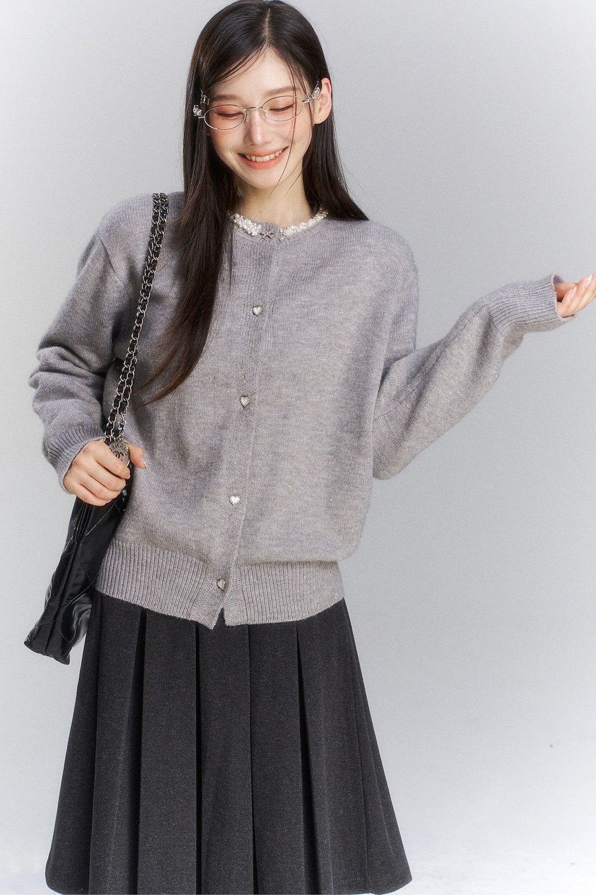 Lace Trim Knit Cardigan and Skirt Set-Up