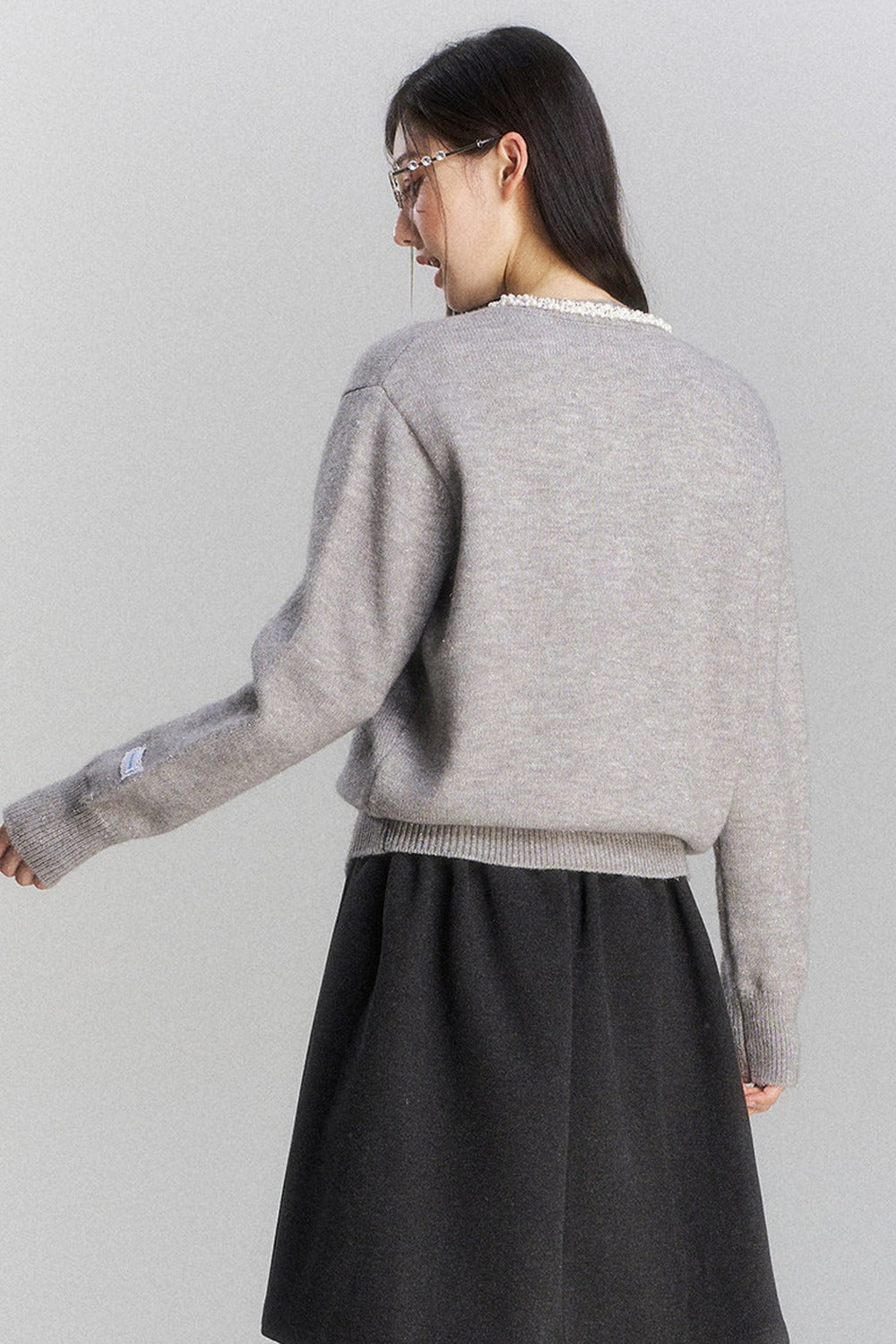 Lace Trim Knit Cardigan and Skirt Set-Up