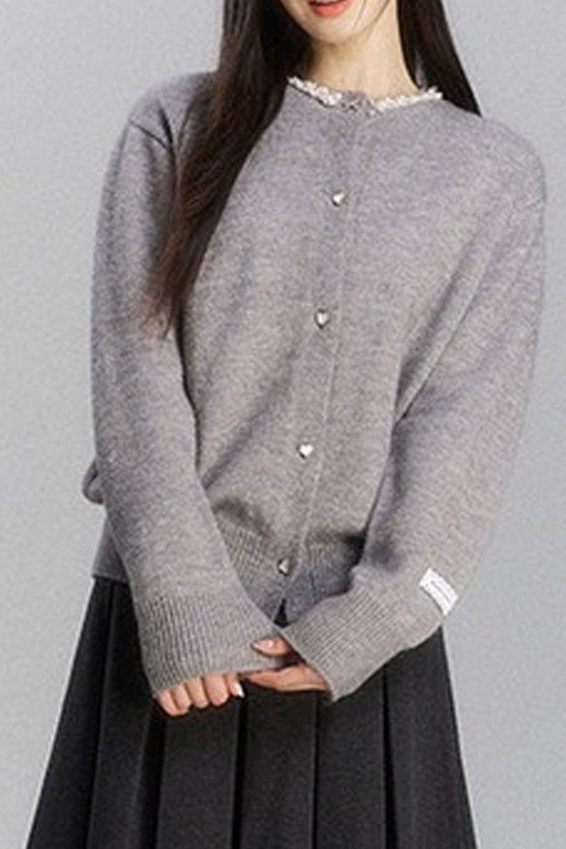 Lace Trim Knit Cardigan and Skirt Set-Up