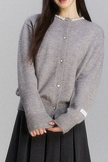 Lace Trim Knit Cardigan and Skirt Set-Up