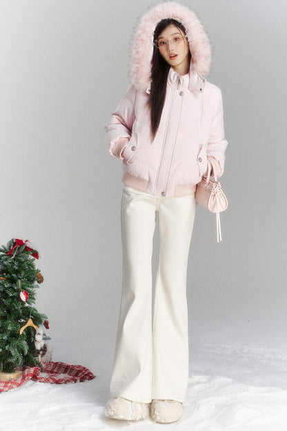 Short Hooded Down Jacket and Pants Set-Up