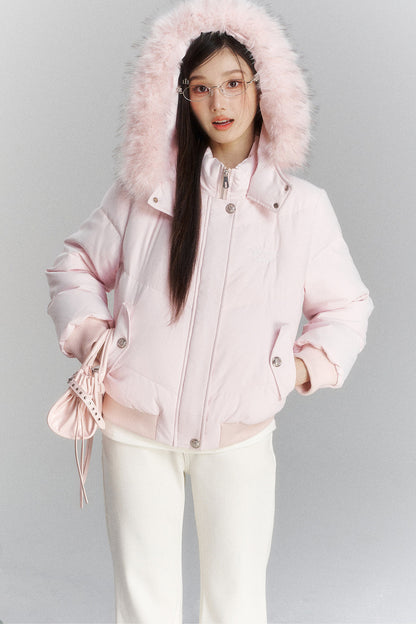 Short Hooded Down Jacket and Pants Set-Up