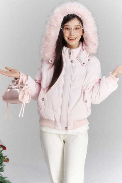 Short Hooded Down Jacket and Pants Set-Up