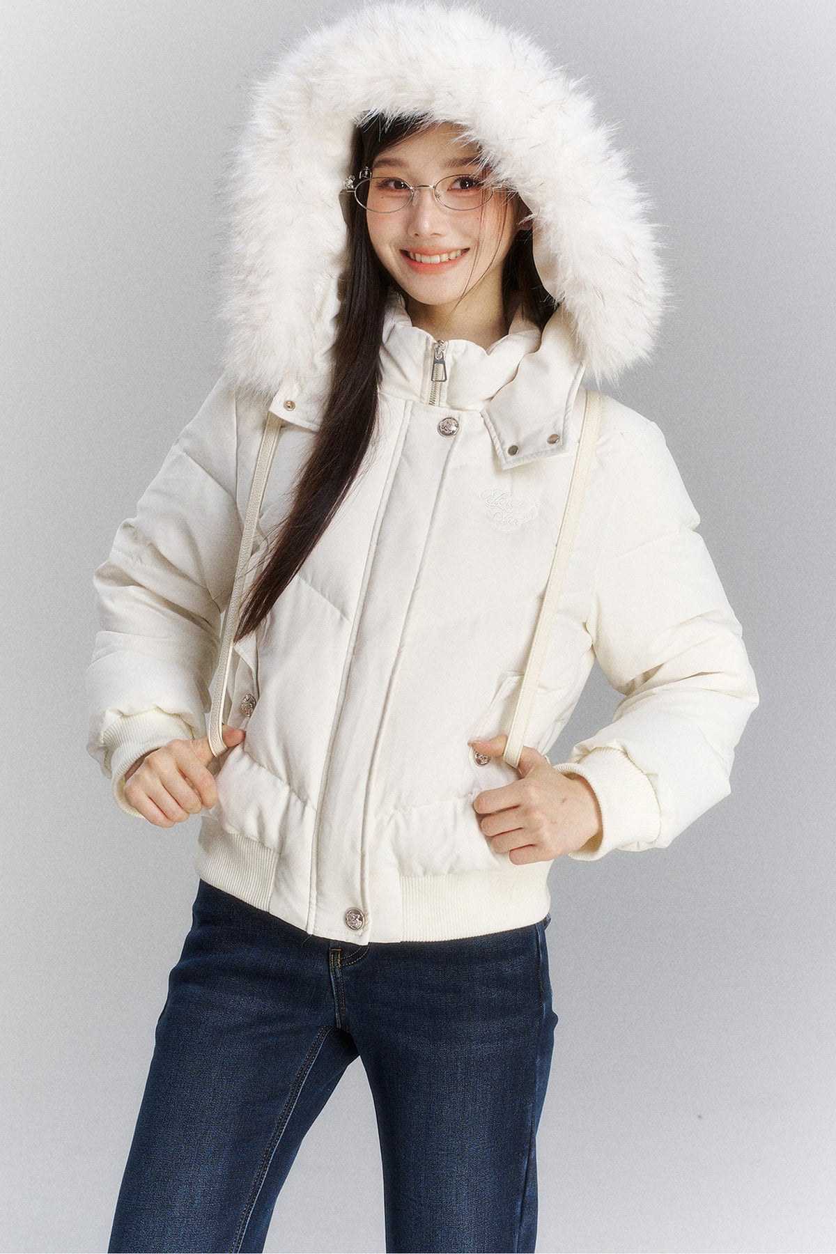 Short Hooded Down Jacket and Pants Set-Up
