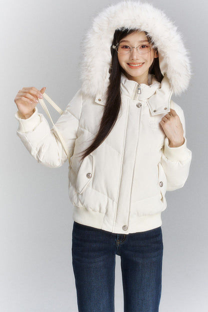 Short Hooded Down Jacket and Pants Set-Up