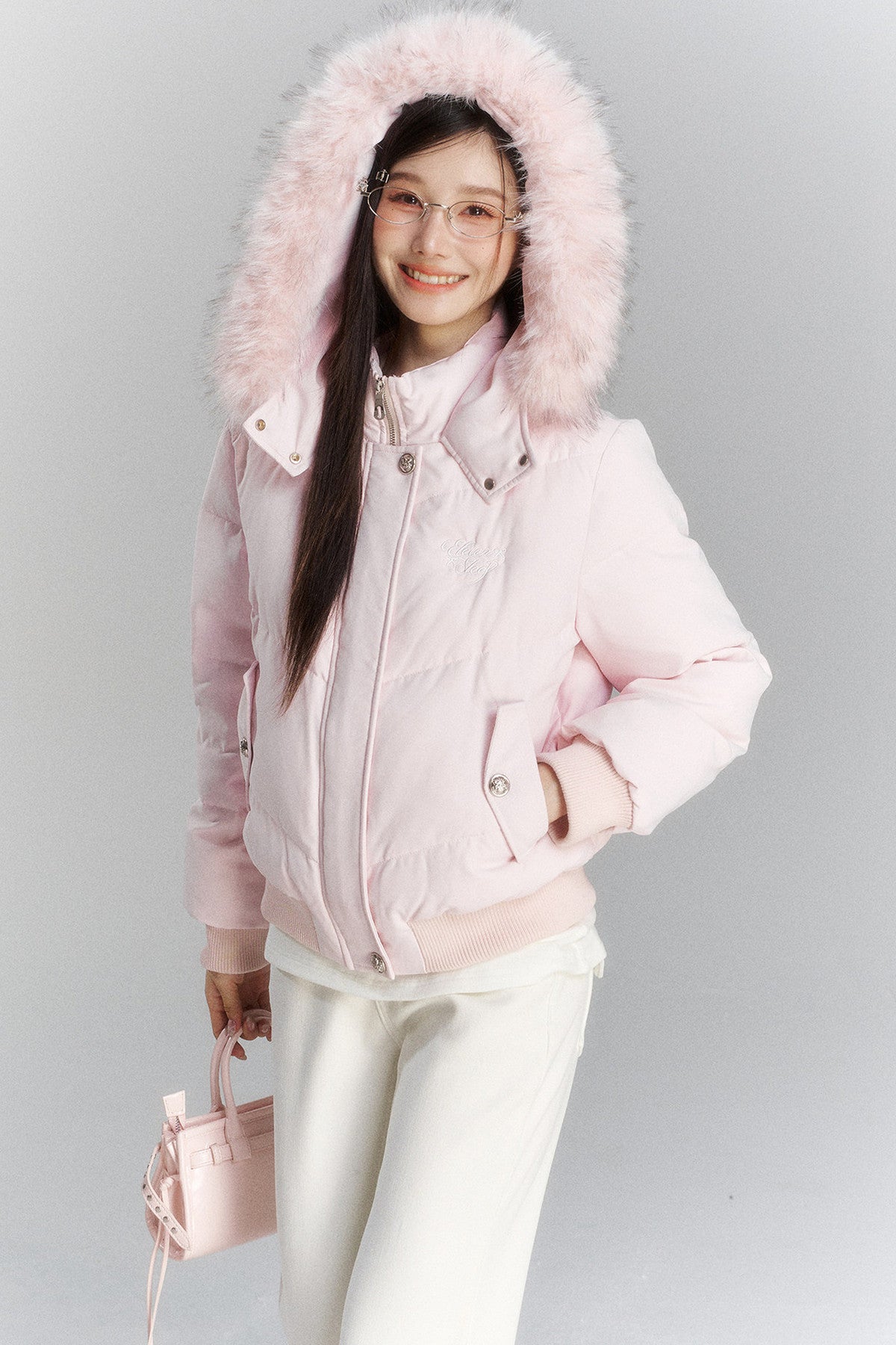 Short Hooded Down Jacket and Pants Set-Up