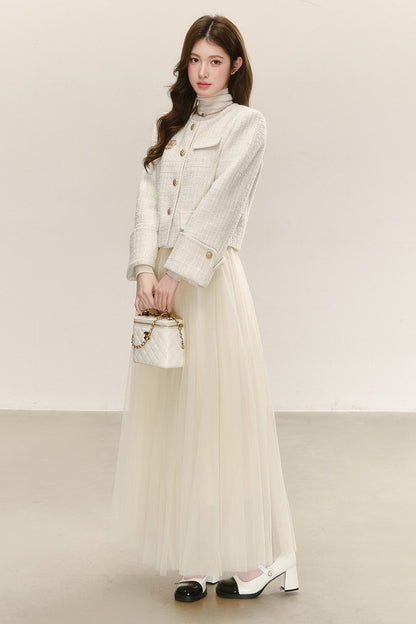 Elegant Tweed Long-Sleeve Cardigan