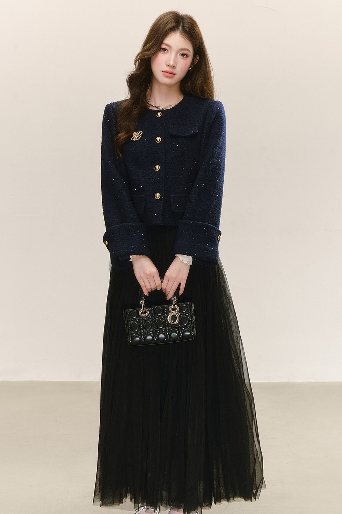 Elegant Tweed Long-Sleeve Cardigan