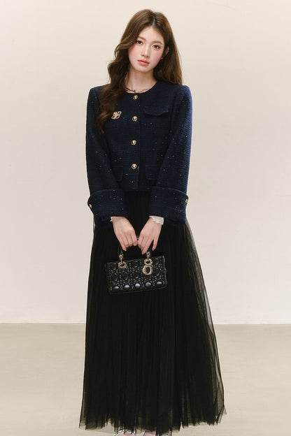Elegant Tweed Long-Sleeve Cardigan