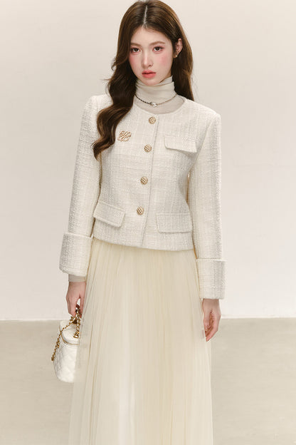 Elegant Tweed Long-Sleeve Cardigan