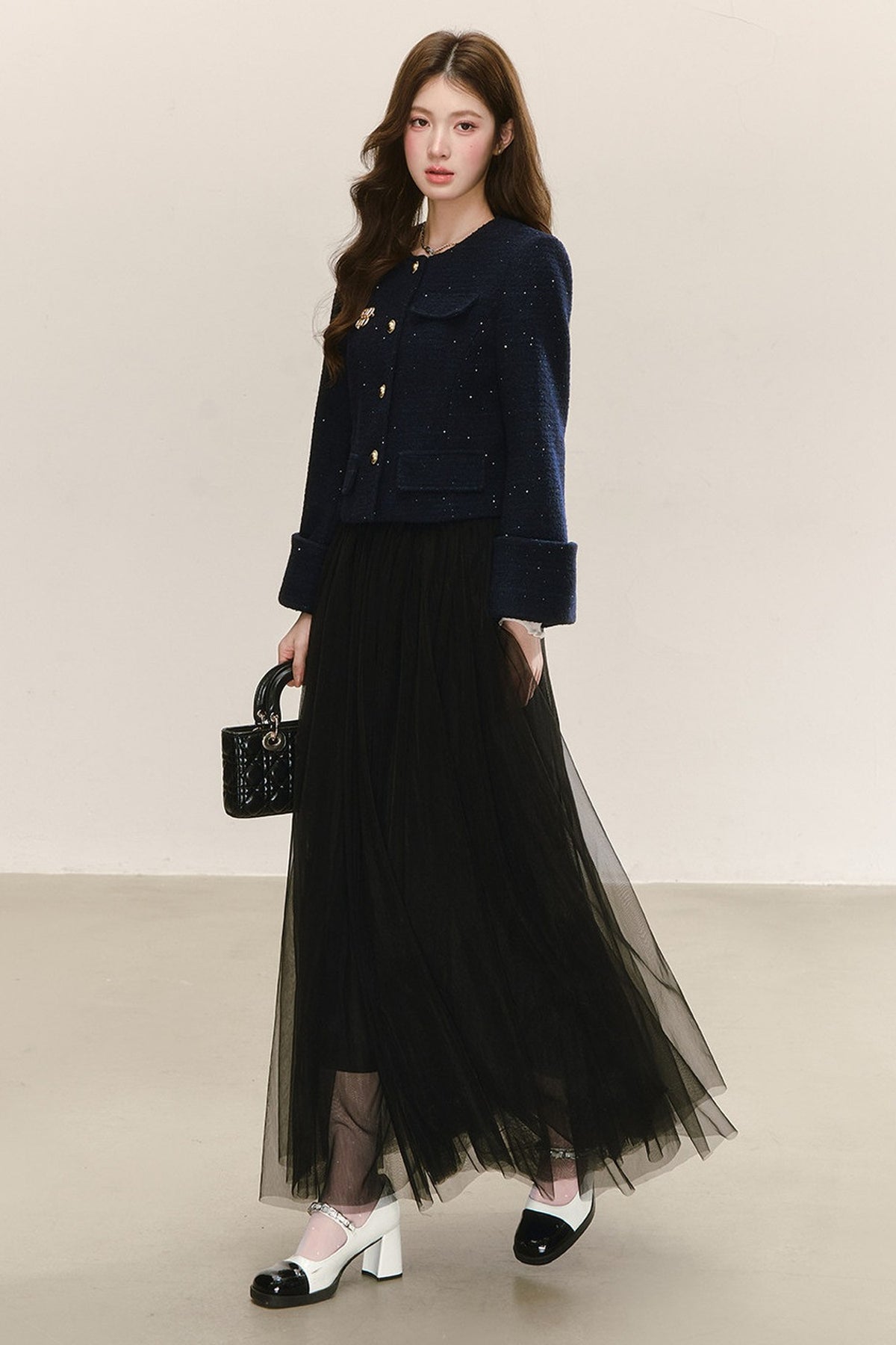 Elegant Tweed Long-Sleeve Cardigan