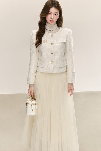 Elegant Tweed Long-Sleeve Cardigan