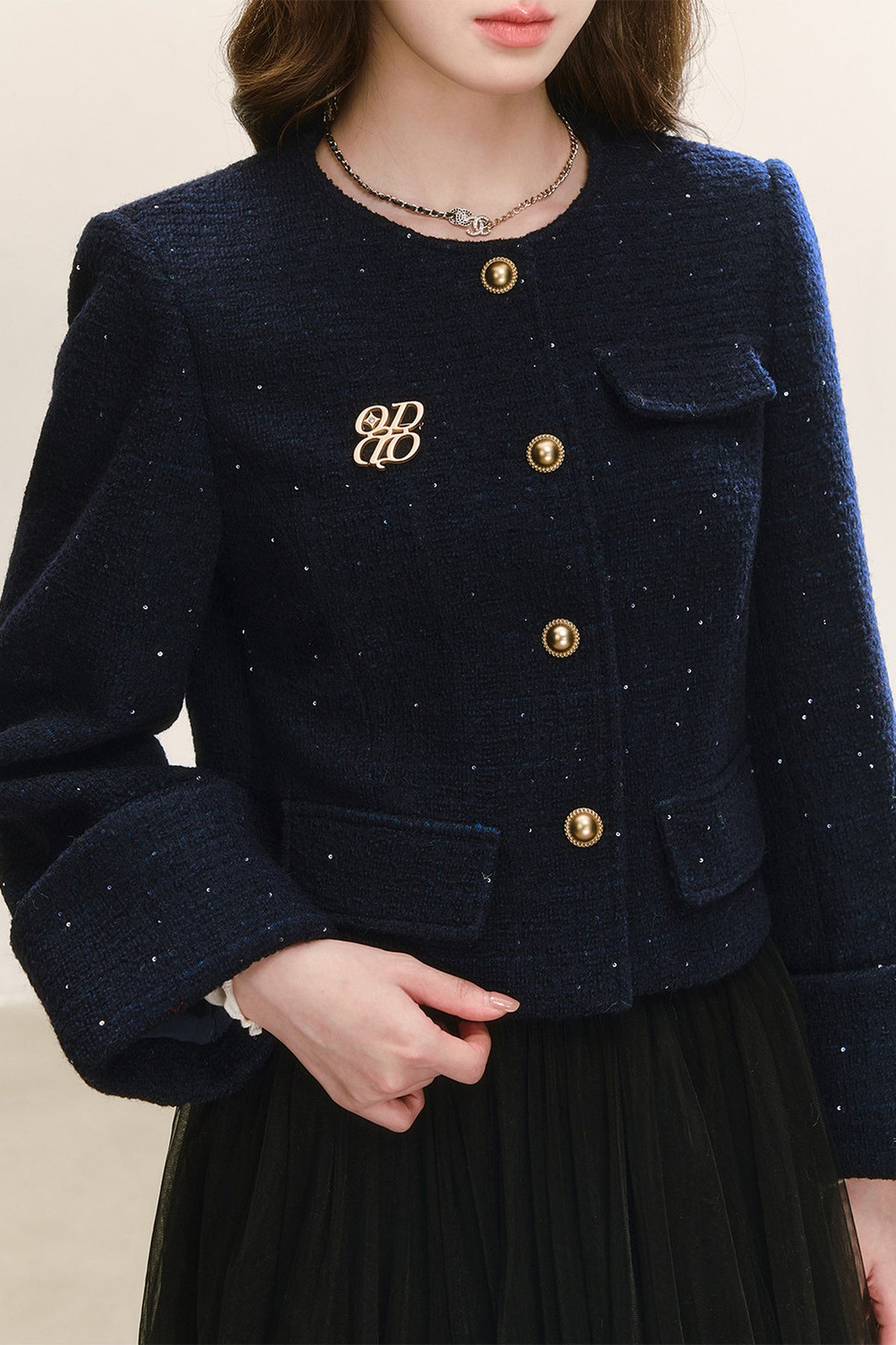 Elegant Tweed Long-Sleeve Cardigan