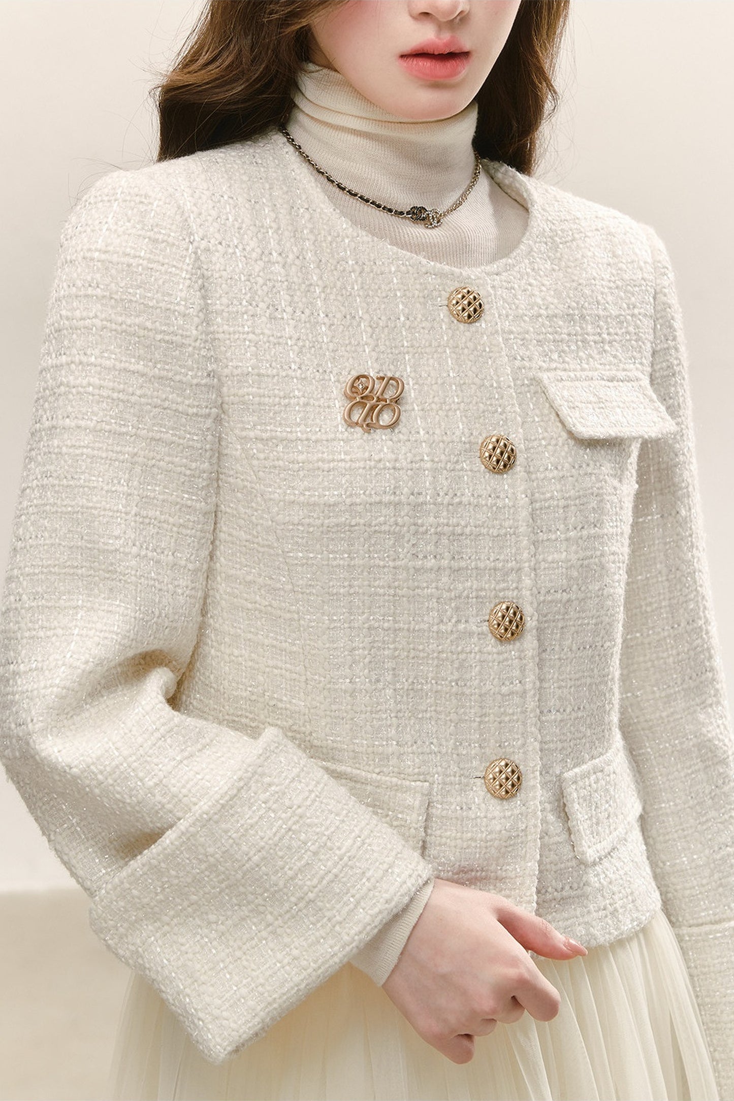 Elegant Tweed Long-Sleeve Cardigan