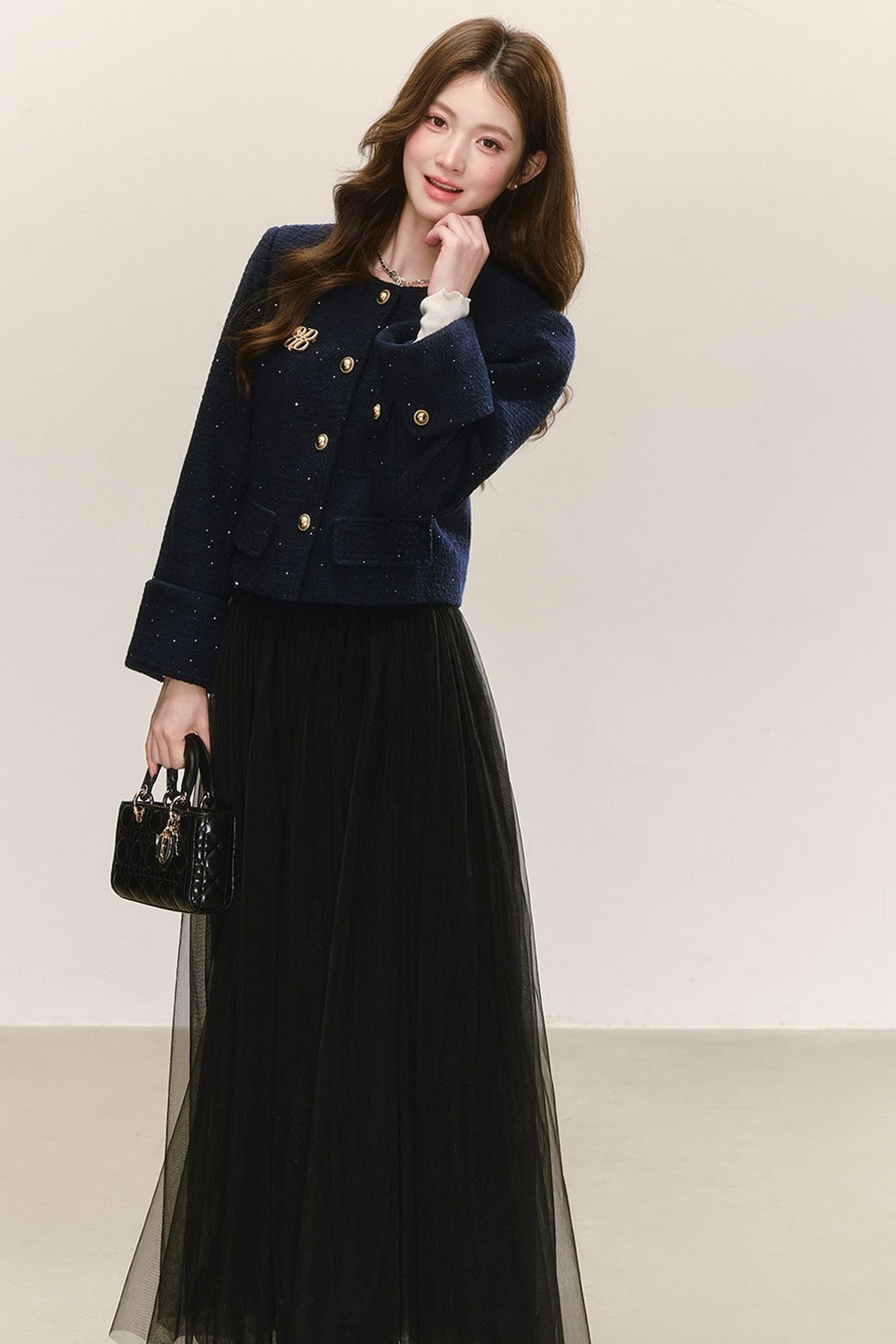 Elegant Tweed Long-Sleeve Cardigan